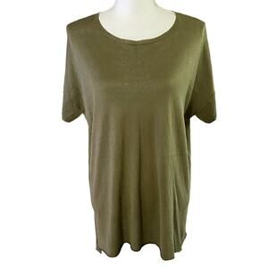 Eileen Fisher Size XS Silk Organic Linen Short Sleeve Tunic Sweater Olive Green